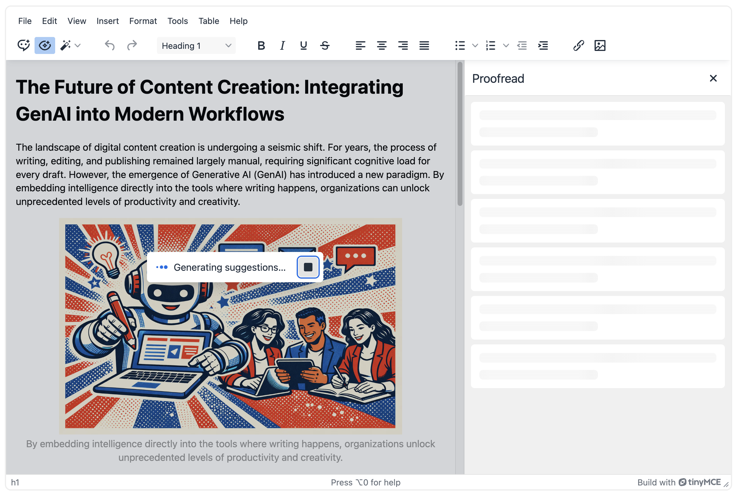 TinyMCE AI Review suggestion in content